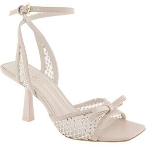 Women's Cream Buckle Rino Flared Padded Footbed Heeled Sandal Square Toe Shoes